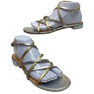 MARION PARKE Ramona Criss Cross Metallic Nappa‎ Leather Sandal  **NEW